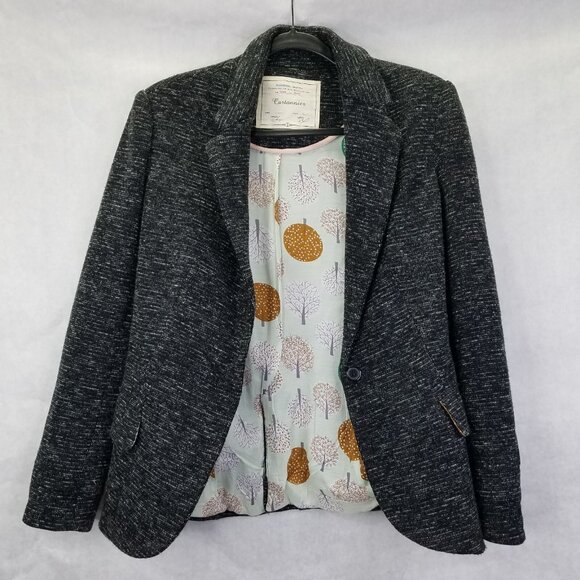 Cartonnier Anthropologie Blazer Sz S Black Gray White Static Tweed Jacket Lined - Picture 3 of 15